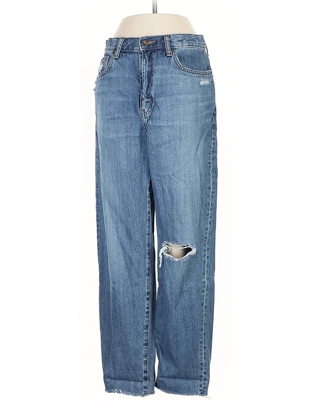 Uniqlo Light Blue Boyfriend Jeans with Knee Rip